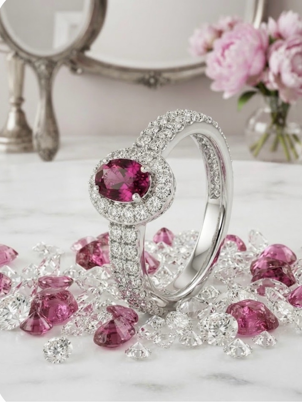 Ouro Fino Rubellite and White Zircon Ring (Size 5.0)